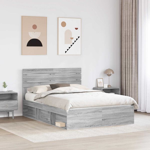 vidaXL Cadre de lit Gris Sonoma 150 x 200 cm Pin massif