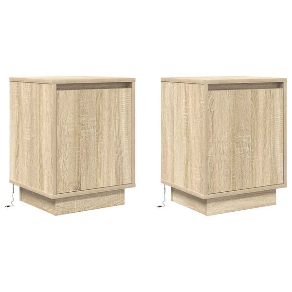 VidaXL Tables de chevet avec lumi&egrave;res LED 2pcs ch&ecirc;ne sonoma 38x34x50cm