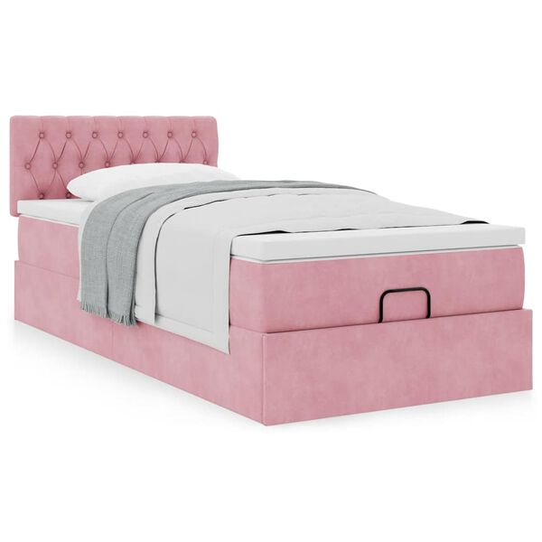 vidaXL Cadre de lit ottoman avec matelas rose 80x200 cm velours