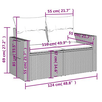 vidaXL Salon de jardin 6 pcs avec coussins gris résine tressée