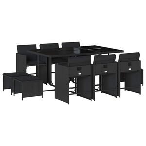vidaXL Ensemble &agrave; manger de jardin 11 pcs coussins noir r&eacute;sine tress&eacute;e