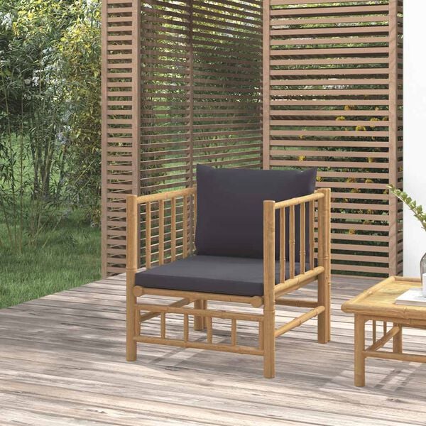 vidaXL Canap&eacute; de jardin avec coussins gris fonc&eacute; bambou