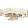 vidaXL Salon de jardin 5 pcs avec coussins blanc cr&egrave;me bambou