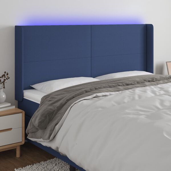 vidaXL T&ecirc;te de lit &agrave; LED Bleu 163x16x118/128 cm Tissu