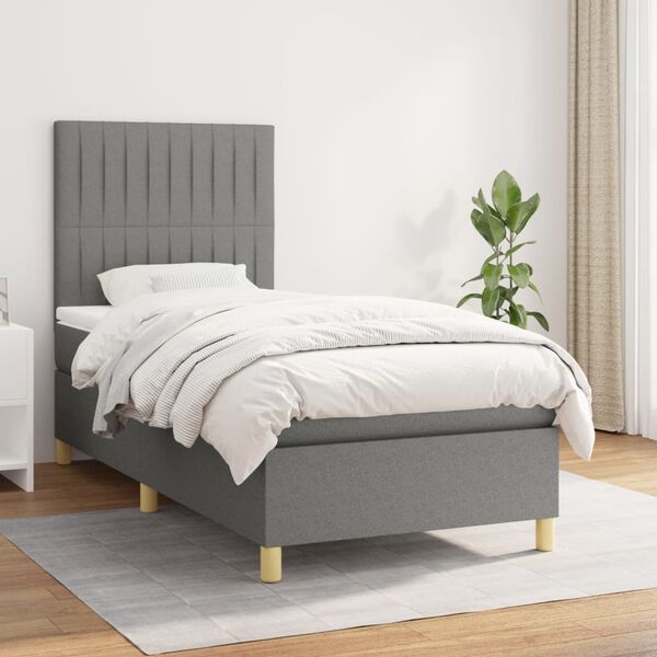 vidaXL Sommier &agrave; lattes de lit avec matelas Gris fonc&eacute; 80x200 cm Tissu