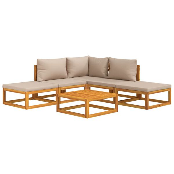 vidaXL Salon de jardin 6 pcs avec coussins taupe bois massif