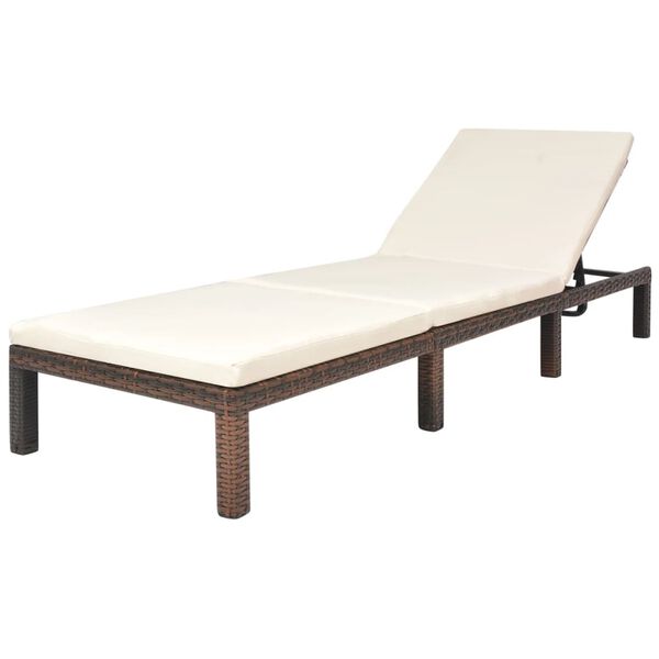 vidaXL Chaise longue avec coussin R&eacute;sine tress&eacute;e Marron