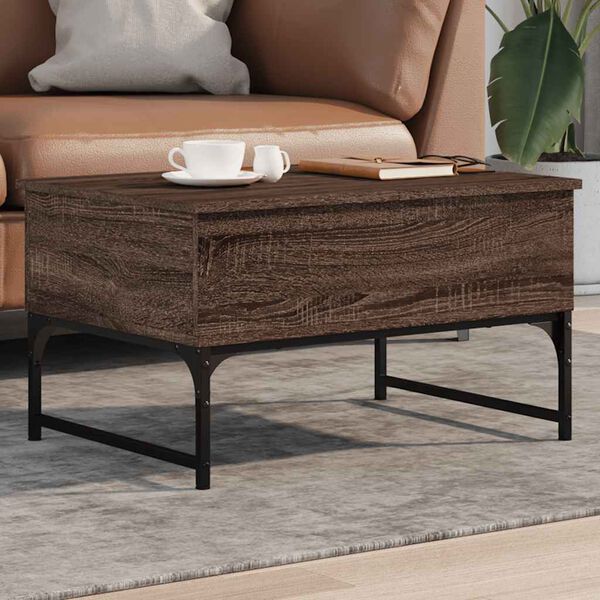 vidaXL Table basse ch&ecirc;ne marron 70x50x40 cm bois d'ing&eacute;nierie et m&eacute;tal