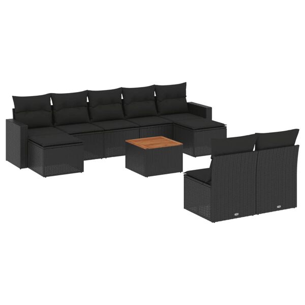 vidaXL Salon de jardin 10 pcs avec coussins noir r&eacute;sine tress&eacute;e