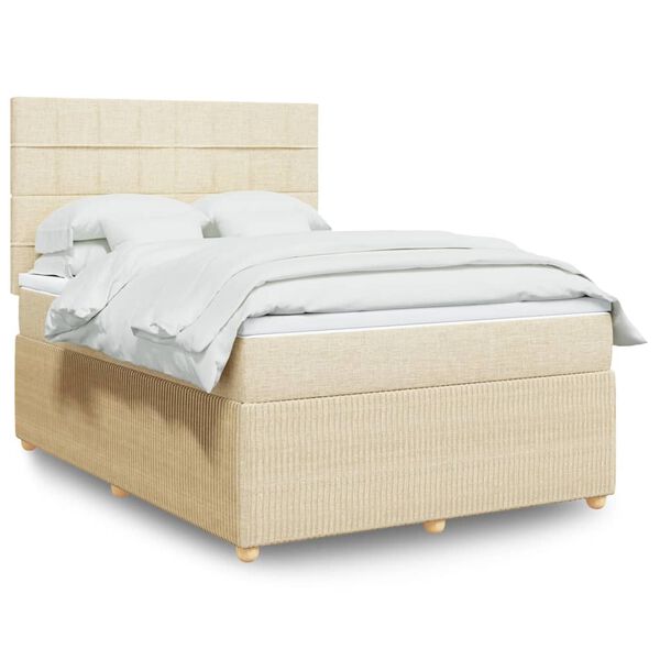 vidaXL Sommier &agrave; lattes de lit avec matelas Cr&egrave;me 140x190 cm Tissu