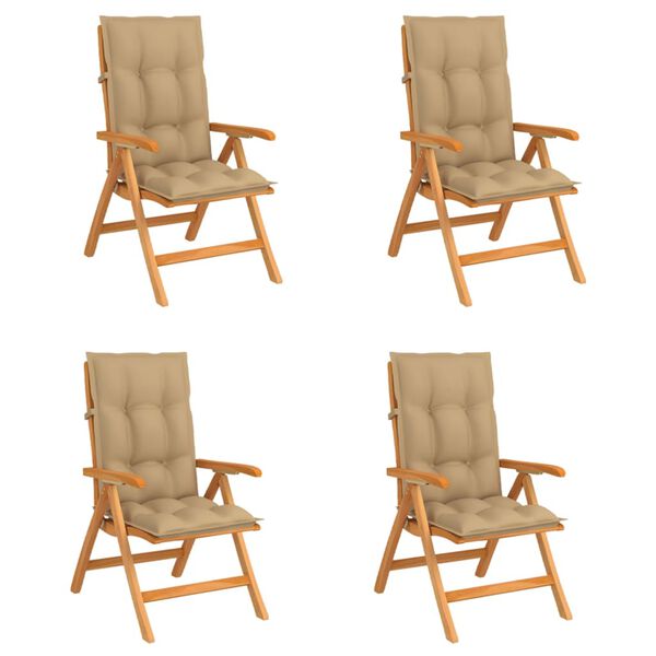 vidaXL Chaises inclinables de jardin et coussins lot de 4 Teck solide