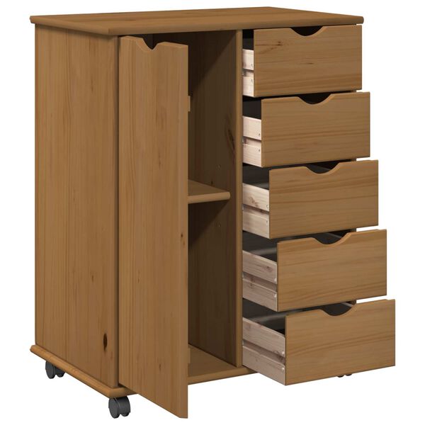 vidaXL Cabinet roulant avec roue Marron miel 63,5 x 39 x 79 cm