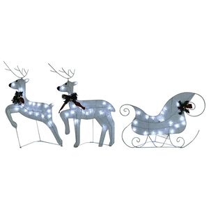 vidaXL D&eacute;coration de No&euml;l Renne et tra&icirc;neau 60 LED ext&eacute;rieur Blanc