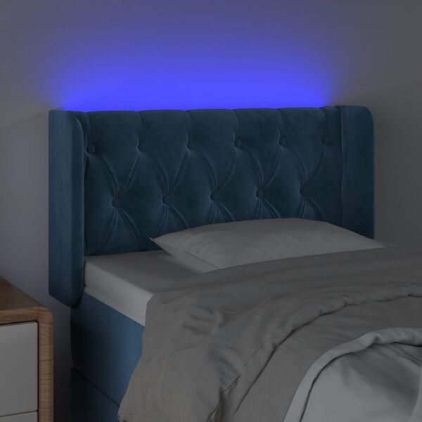vidaXL T&ecirc;te de lit &agrave; LED Bleu fonc&eacute; 83x16x78/88 cm Velours