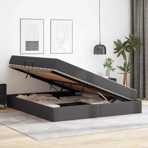vidaXL Lit avec rangement et matelas avec matelas 2 pcs Gris Cuir