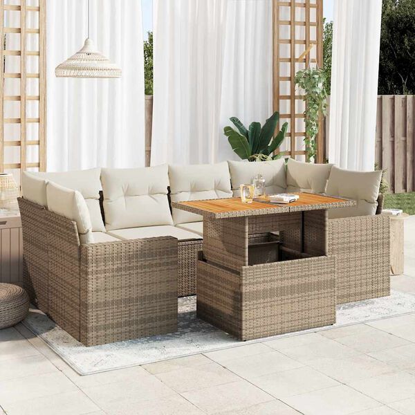 vidaXL Salon de jardin avec coussins 7 pcs beige r&eacute;sine tress&eacute;e