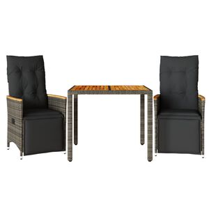 vidaXL Ensemble de bistro de jardin 3 pcs coussins gris poly rotin