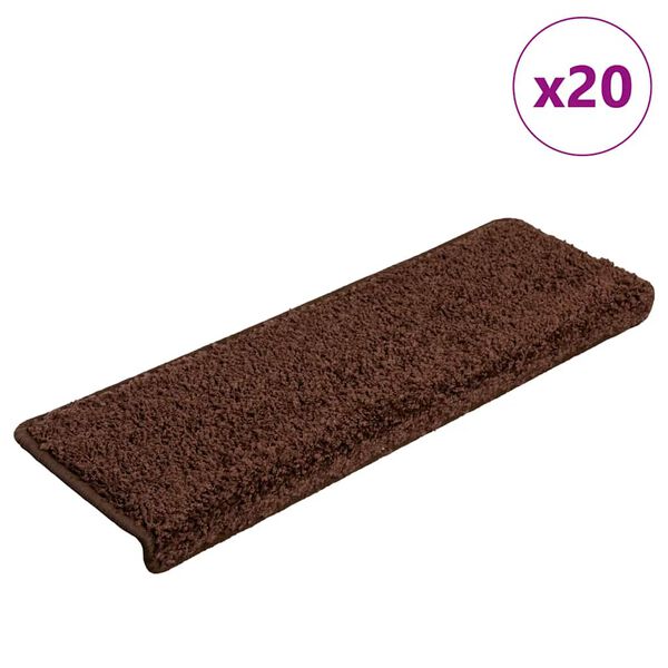vidaXL Tapis d'escalier 20 pi&egrave;ces 65 x 21 x 4 cm Marron Bord rectangulaire