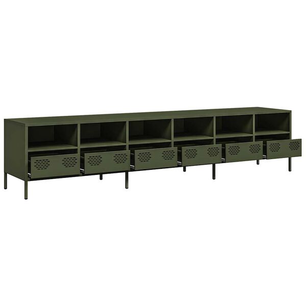 vidaXL Meuble TV vert olive 202x39x43,5 cm acier lamin&eacute; &agrave; froid