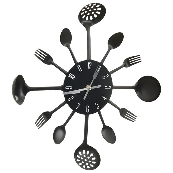 vidaXL Horloge murale et cuillère avec fourchette Noir 40 cm Aluminium