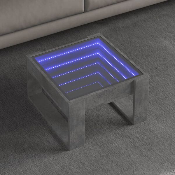 vidaXL Table basse avec LED infini gris béton 50x53x30 cm