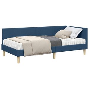 vidaXL Cadre de lit d'angle avec matelas Autre 2 pi&egrave;ces Bleu tissu