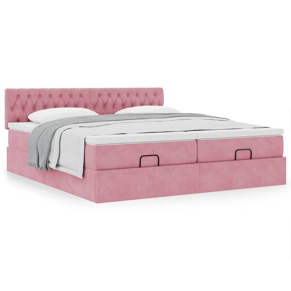 vidaXL Cadre de lit ottoman avec matelas rose 200x200 cm velours