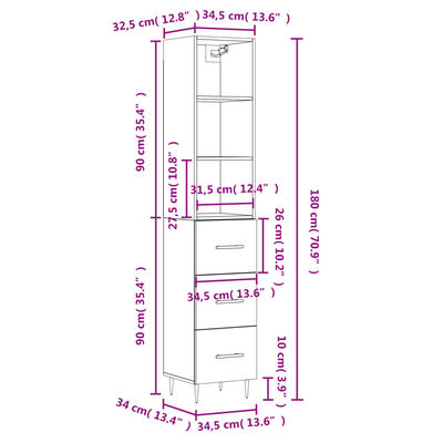 vidaXL Buffet haut Chêne fumé 34,5x34x180 cm Bois d'ingénierie