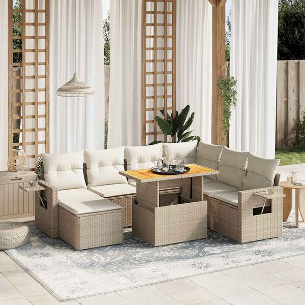 vidaXL Salon de jardin avec coussins 8 pcs beige r&eacute;sine tress&eacute;e