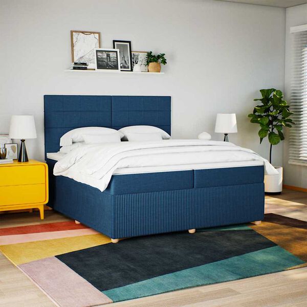vidaXL Sommier &agrave; lattes de lit avec matelas Bleu 200x200 cm Tissu