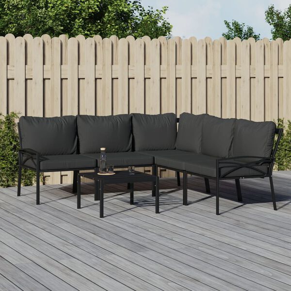vidaXL Salon de jardin 6 pcs avec coussins gris acier