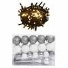 vidaXL Set de boules de No&euml;l avec pic et 150 LED 60 pcs Blanc et gris