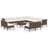 vidaXL Salon de jardin 14 pcs avec coussins R&eacute;sine tress&eacute;e Marron