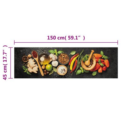 vidaXL Tapis de cuisine lavable impression d'épices 45x150 cm velours