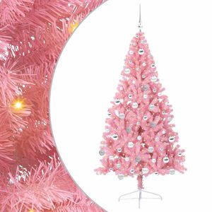 vidaXL Sapin de No&euml;l artificiel pr&eacute;-&eacute;clair&eacute; Rose 180 cm PVC