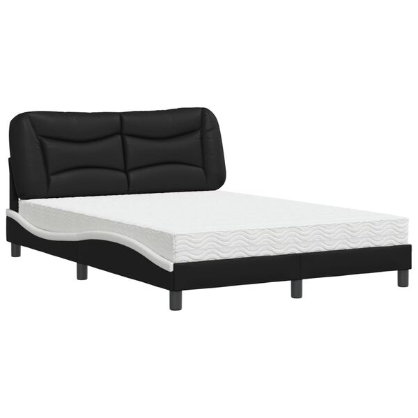 vidaXL Lit avec matelas Hvar noir et blanc 140x200 cm similicuir