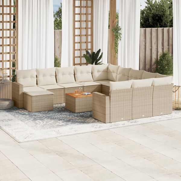 vidaXL Salon de jardin avec coussins 13 pcs beige r&eacute;sine tress&eacute;e