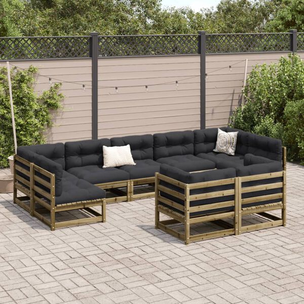 vidaXL Salon de jardin 9 pcs avec coussins bois de pin imprégné