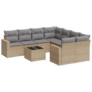 vidaXL Salon de jardin avec coussins 9 pcs beige r&eacute;sine tress&eacute;e