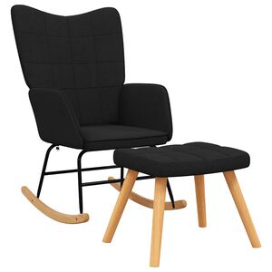 vidaXL Chaise &agrave; bascule avec tabouret Noir Tissu