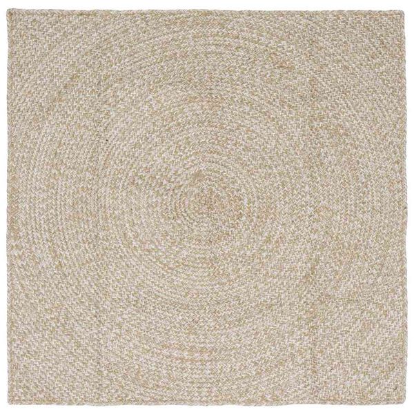 vidaXL Tapis de surface Carr&eacute; Naturel et Blanc 120 x 120 cm Jute