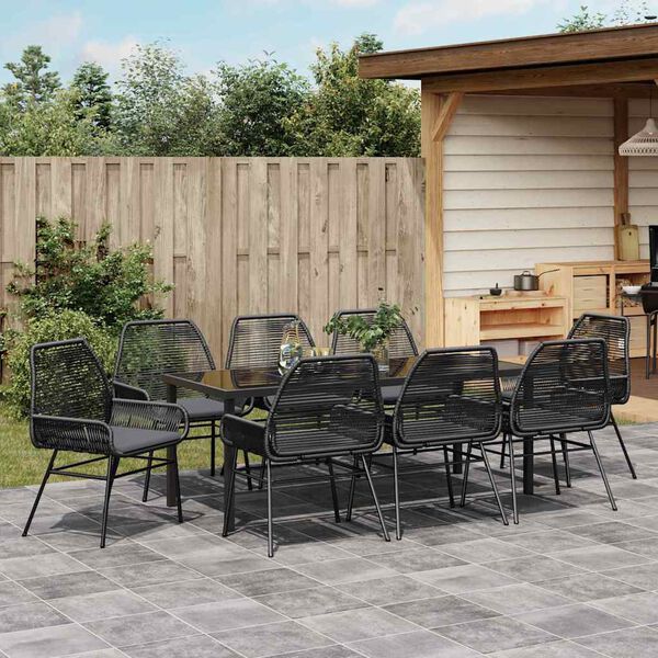 vidaXL Ensemble de salle &agrave; manger pour jardin 9 pcs Noir polyrotin