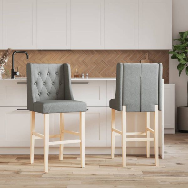 vidaXL Chaises de bar lot de 2 bois massif d'h&eacute;v&eacute;a et tissu