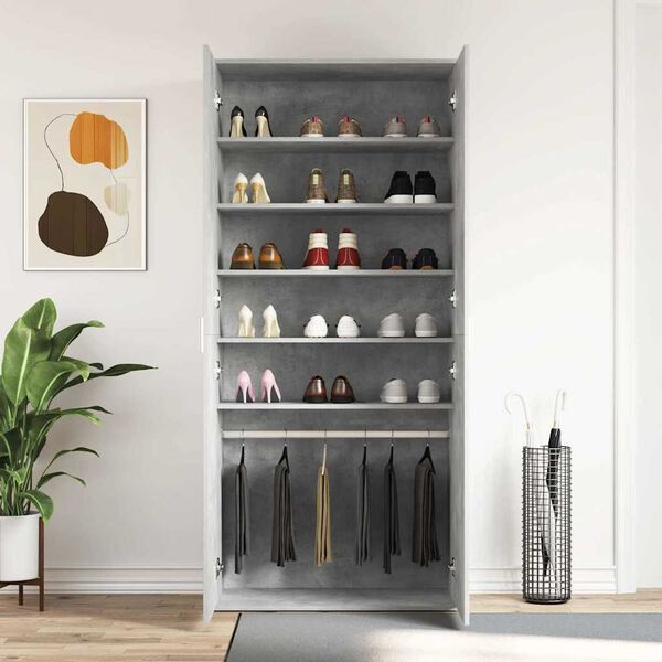 vidaXL Cabinet &agrave; chaussures avec &eacute;tag&egrave;re Gris b&eacute;ton 80 x 39 x 178 cm