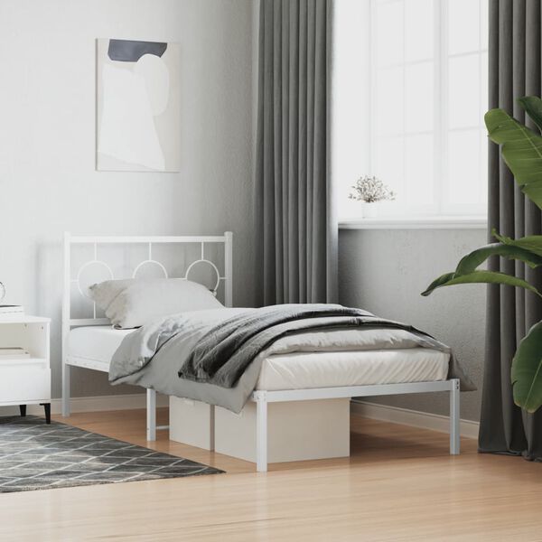 vidaXL Cadre de lit m&eacute;tal sans matelas avec t&ecirc;te de lit blanc 90x190cm