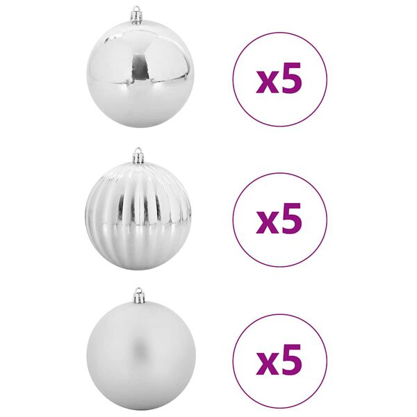 vidaXL Ensemble de Boules de No&euml;l XL 15 pcs Argent Plastique
