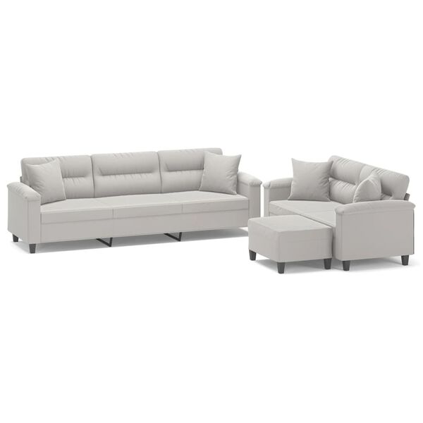 vidaXL Ensemble de canap&eacute;s 3 pcs coussins Gris clair Tissu microfibre