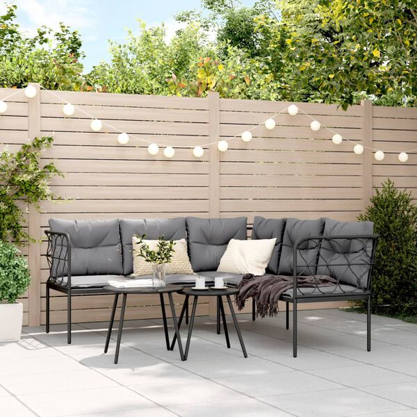 vidaXL Ensemble de canap&eacute;s de jardin et coussins noir acier textil&egrave;ne