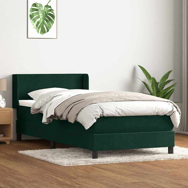 vidaXL Sommier &agrave; lattes de lit et matelas vert fonc&eacute; 80x220 cm velours