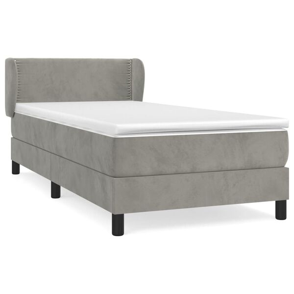 vidaXL Sommier &agrave; lattes de lit et matelas Gris clair 90x200 cm Velours